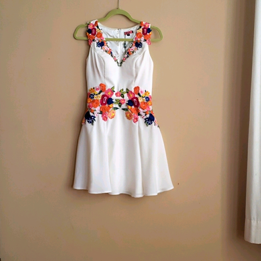 Floral Embroidered White Fit & Flare Dress